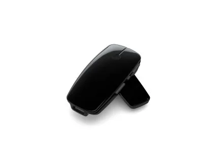 The ReSound Micro Mic, known for its compact elegance, is displayed on a white background with one side slightly raised and its sleek design and features clearly visible.